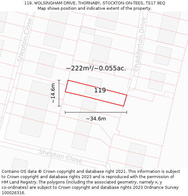 119, WOLSINGHAM DRIVE, THORNABY, STOCKTON-ON-TEES, TS17 9EQ: Plot and title map