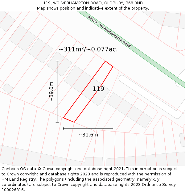 119, WOLVERHAMPTON ROAD, OLDBURY, B68 0NB: Plot and title map
