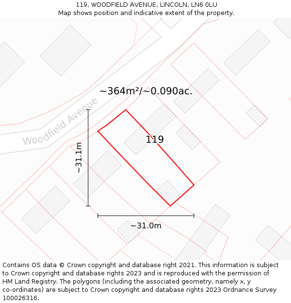 119, WOODFIELD AVENUE, LINCOLN, LN6 0LU: Plot and title map