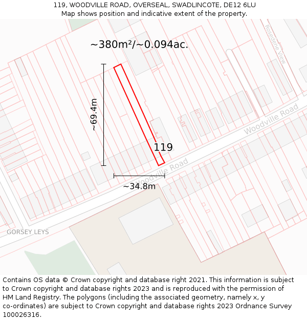 119, WOODVILLE ROAD, OVERSEAL, SWADLINCOTE, DE12 6LU: Plot and title map