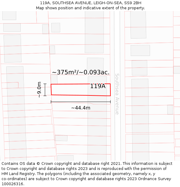 119A, SOUTHSEA AVENUE, LEIGH-ON-SEA, SS9 2BH: Plot and title map