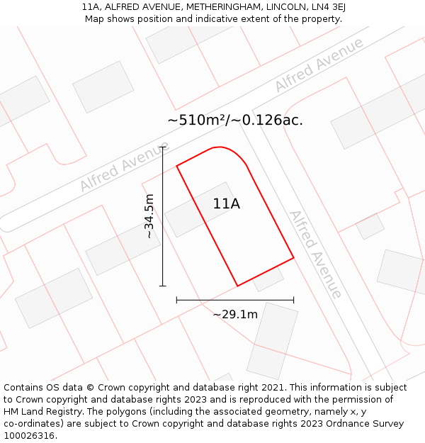11A, ALFRED AVENUE, METHERINGHAM, LINCOLN, LN4 3EJ: Plot and title map