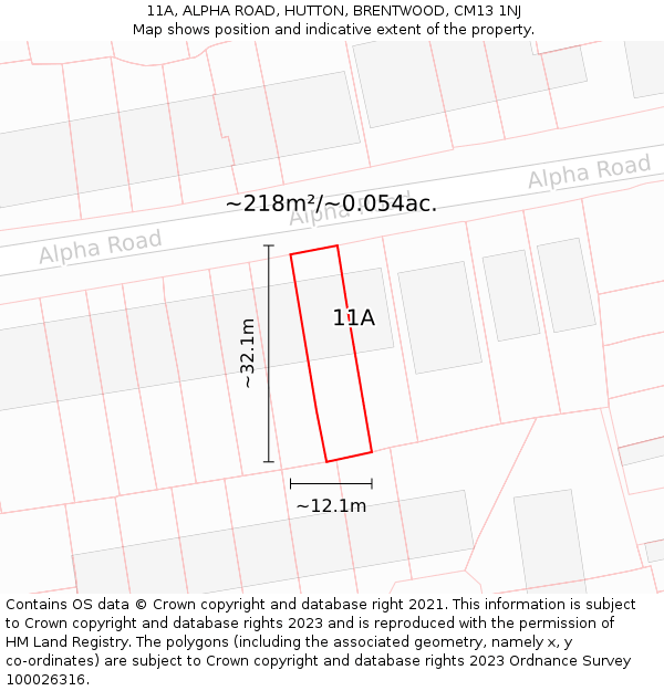 11A, ALPHA ROAD, HUTTON, BRENTWOOD, CM13 1NJ: Plot and title map