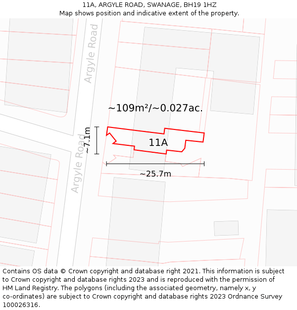 11A, ARGYLE ROAD, SWANAGE, BH19 1HZ: Plot and title map
