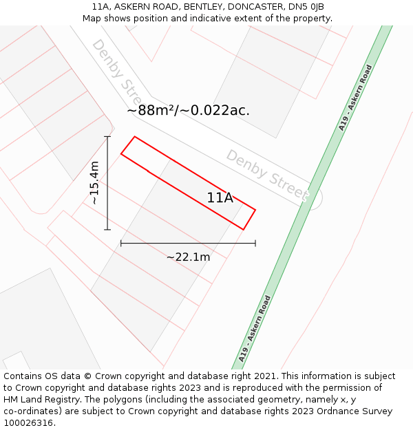 11A, ASKERN ROAD, BENTLEY, DONCASTER, DN5 0JB: Plot and title map
