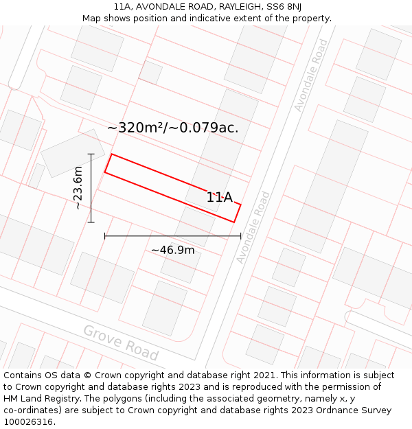 11A, AVONDALE ROAD, RAYLEIGH, SS6 8NJ: Plot and title map