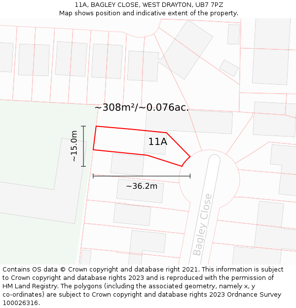 11A, BAGLEY CLOSE, WEST DRAYTON, UB7 7PZ: Plot and title map