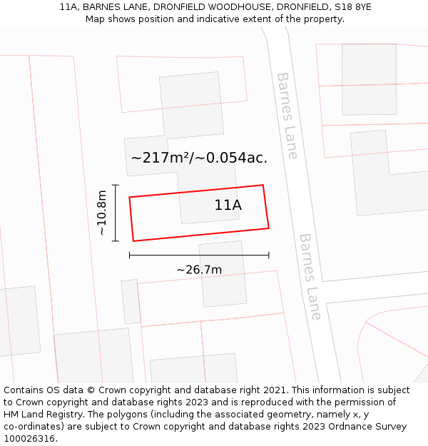 11A, BARNES LANE, DRONFIELD WOODHOUSE, DRONFIELD, S18 8YE: Plot and title map