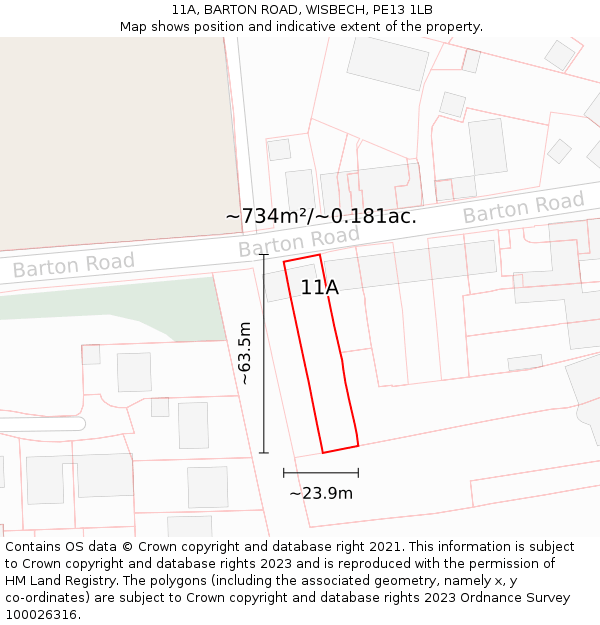 11A, BARTON ROAD, WISBECH, PE13 1LB: Plot and title map