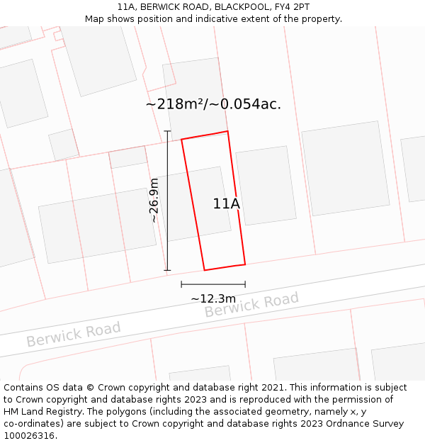 11A, BERWICK ROAD, BLACKPOOL, FY4 2PT: Plot and title map