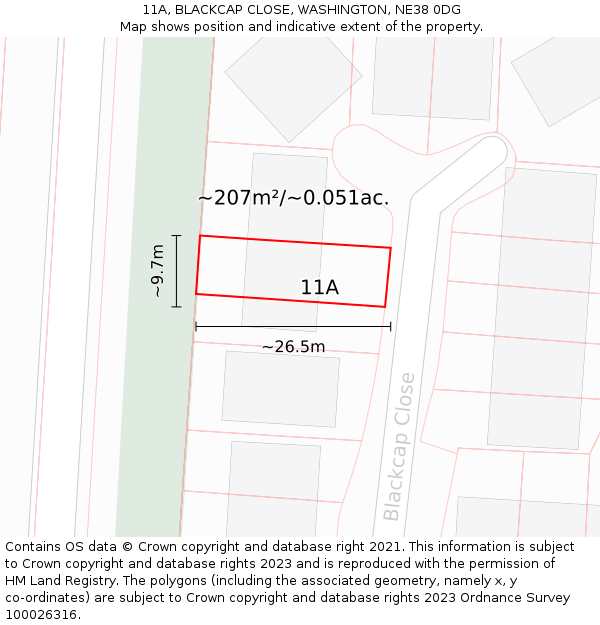 11A, BLACKCAP CLOSE, WASHINGTON, NE38 0DG: Plot and title map