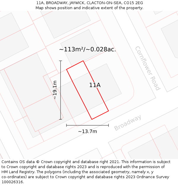 11A, BROADWAY, JAYWICK, CLACTON-ON-SEA, CO15 2EG: Plot and title map