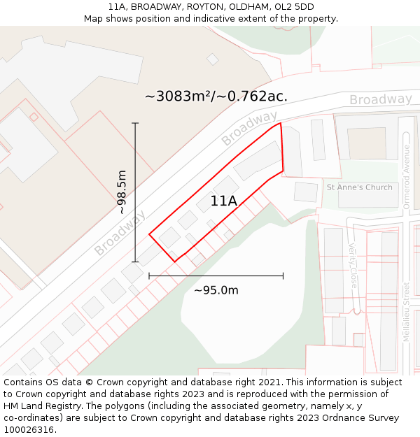 11A, BROADWAY, ROYTON, OLDHAM, OL2 5DD: Plot and title map