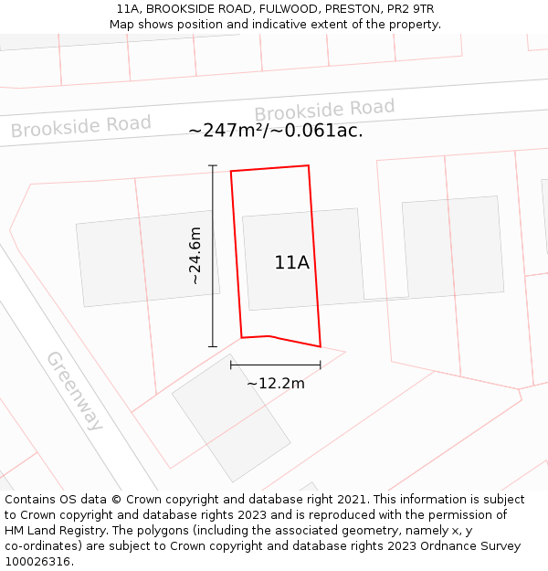 11A, BROOKSIDE ROAD, FULWOOD, PRESTON, PR2 9TR: Plot and title map
