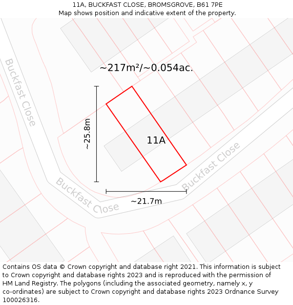 11A, BUCKFAST CLOSE, BROMSGROVE, B61 7PE: Plot and title map