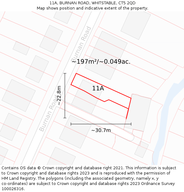 11A, BURNAN ROAD, WHITSTABLE, CT5 2QD: Plot and title map