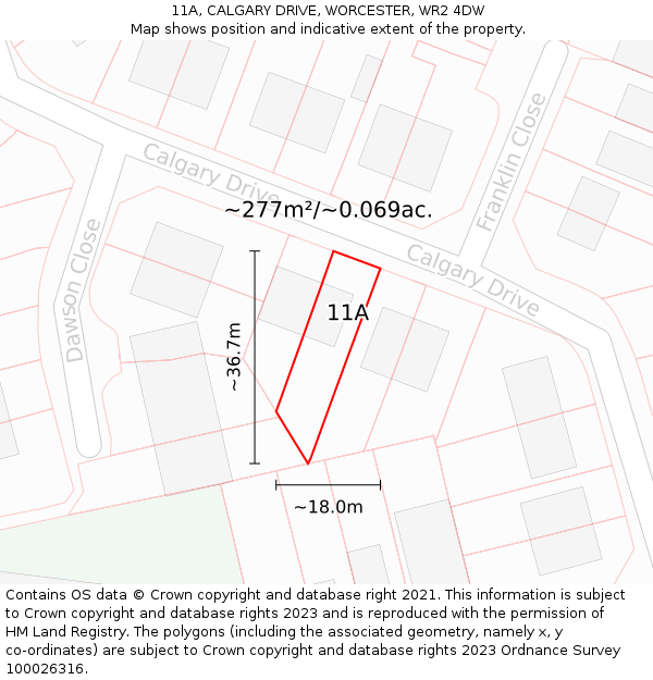 11A, CALGARY DRIVE, WORCESTER, WR2 4DW: Plot and title map