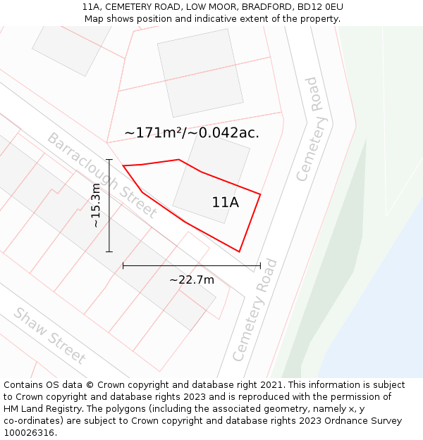 11A, CEMETERY ROAD, LOW MOOR, BRADFORD, BD12 0EU: Plot and title map