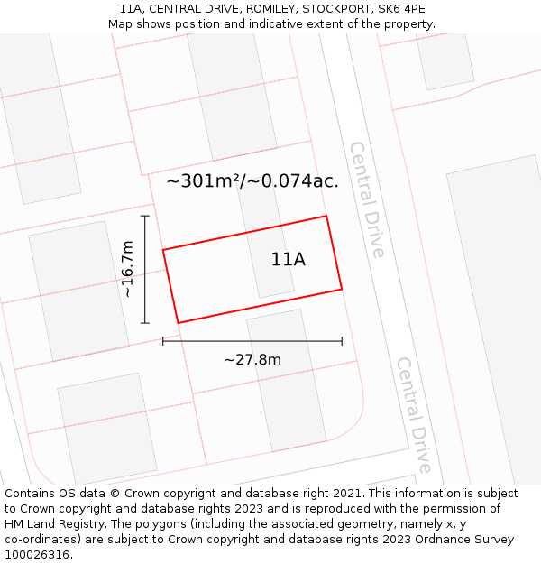 11A, CENTRAL DRIVE, ROMILEY, STOCKPORT, SK6 4PE: Plot and title map