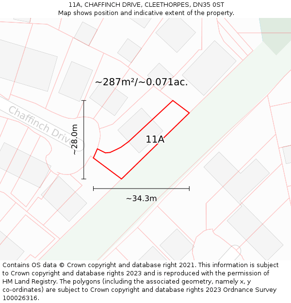 11A, CHAFFINCH DRIVE, CLEETHORPES, DN35 0ST: Plot and title map