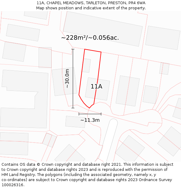 11A, CHAPEL MEADOWS, TARLETON, PRESTON, PR4 6WA: Plot and title map