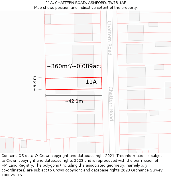 11A, CHATTERN ROAD, ASHFORD, TW15 1AE: Plot and title map
