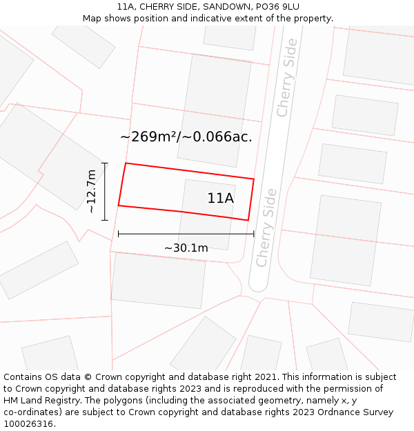 11A, CHERRY SIDE, SANDOWN, PO36 9LU: Plot and title map