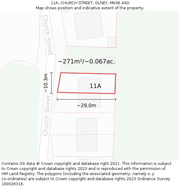11A, CHURCH STREET, OLNEY, MK46 4AD: Plot and title map