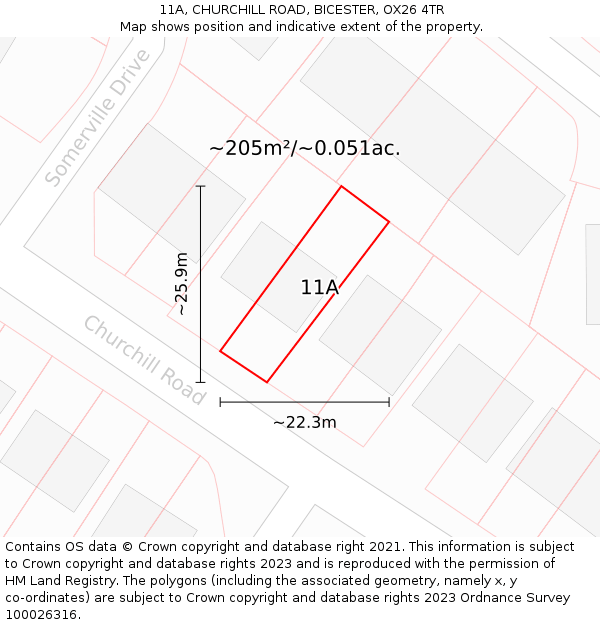 11A, CHURCHILL ROAD, BICESTER, OX26 4TR: Plot and title map