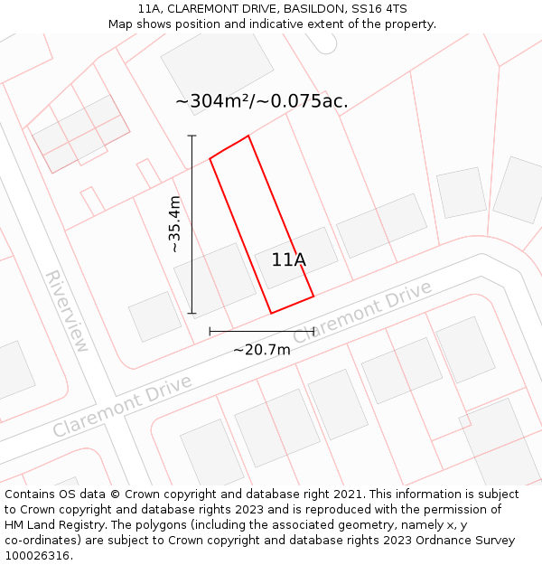 11A, CLAREMONT DRIVE, BASILDON, SS16 4TS: Plot and title map