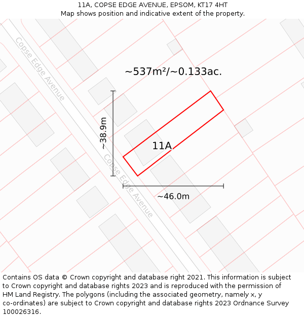 11A, COPSE EDGE AVENUE, EPSOM, KT17 4HT: Plot and title map