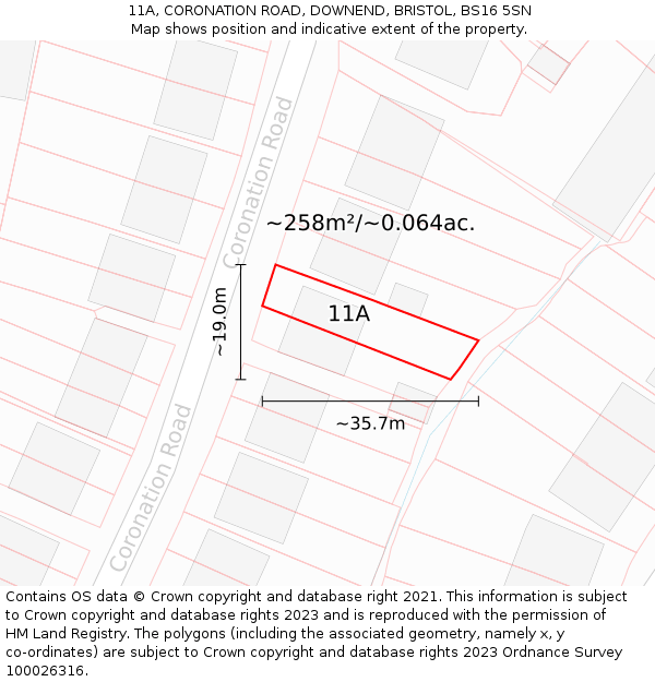 11A, CORONATION ROAD, DOWNEND, BRISTOL, BS16 5SN: Plot and title map