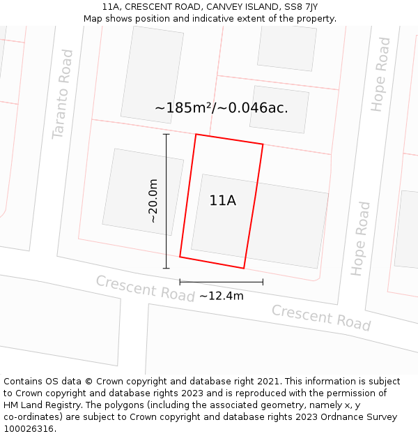 11A, CRESCENT ROAD, CANVEY ISLAND, SS8 7JY: Plot and title map