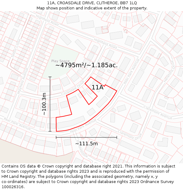 11A, CROASDALE DRIVE, CLITHEROE, BB7 1LQ: Plot and title map