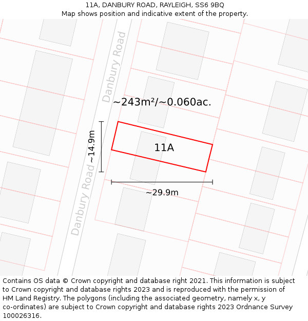 11A, DANBURY ROAD, RAYLEIGH, SS6 9BQ: Plot and title map