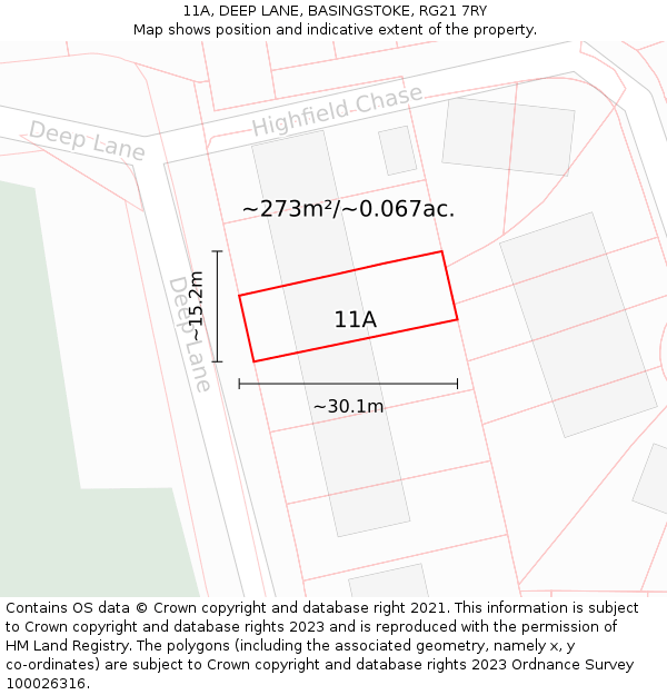 11A, DEEP LANE, BASINGSTOKE, RG21 7RY: Plot and title map