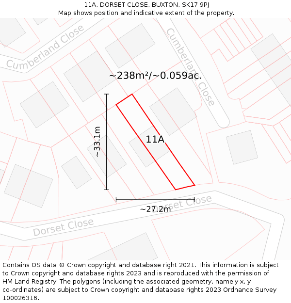 11A, DORSET CLOSE, BUXTON, SK17 9PJ: Plot and title map