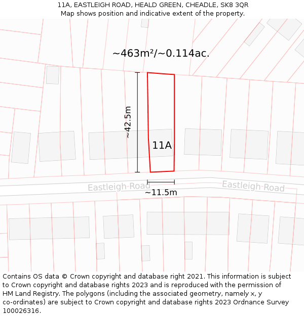 11A, EASTLEIGH ROAD, HEALD GREEN, CHEADLE, SK8 3QR: Plot and title map