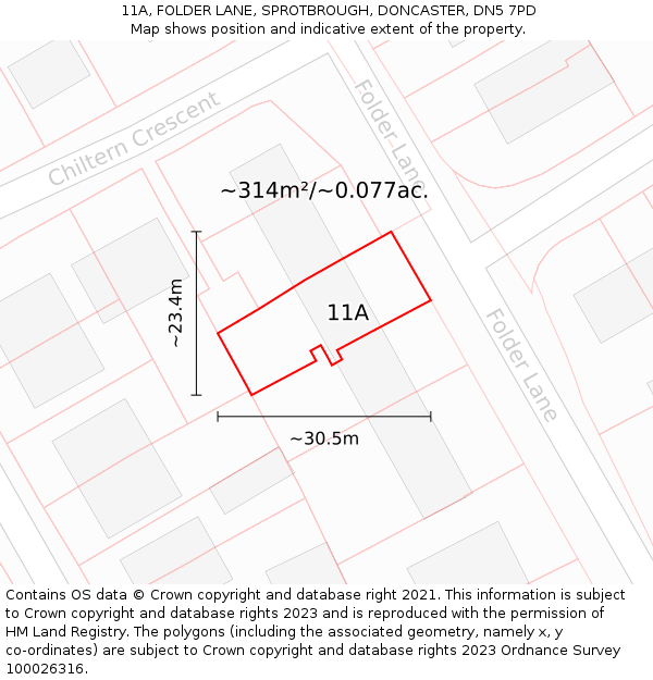 11A, FOLDER LANE, SPROTBROUGH, DONCASTER, DN5 7PD: Plot and title map