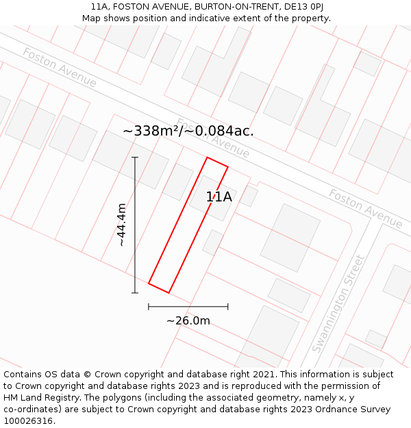 11A, FOSTON AVENUE, BURTON-ON-TRENT, DE13 0PJ: Plot and title map