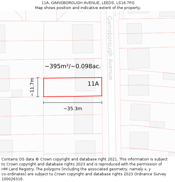 11A, GAINSBOROUGH AVENUE, LEEDS, LS16 7PG: Plot and title map