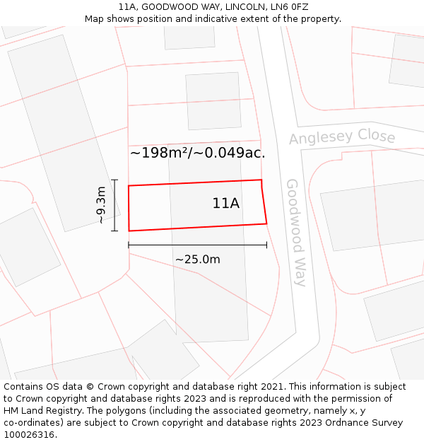 11A, GOODWOOD WAY, LINCOLN, LN6 0FZ: Plot and title map