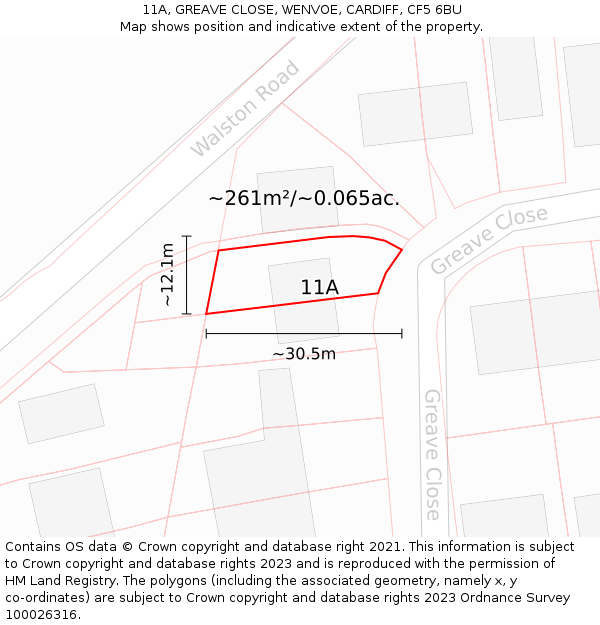 11A, GREAVE CLOSE, WENVOE, CARDIFF, CF5 6BU: Plot and title map