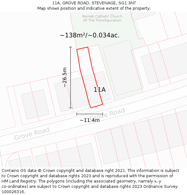 11A, GROVE ROAD, STEVENAGE, SG1 3NT: Plot and title map