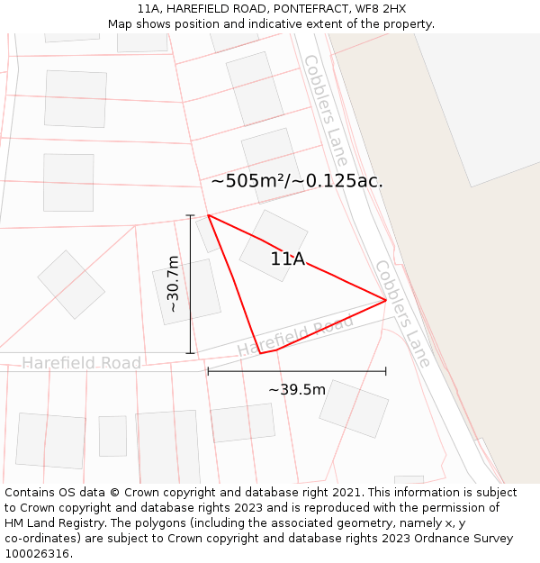 11A, HAREFIELD ROAD, PONTEFRACT, WF8 2HX: Plot and title map