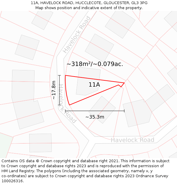 11A, HAVELOCK ROAD, HUCCLECOTE, GLOUCESTER, GL3 3PG: Plot and title map