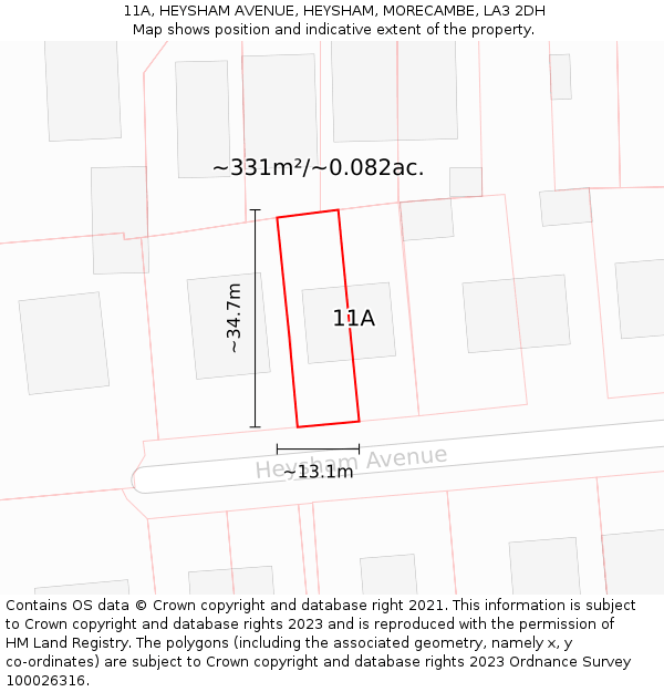 11A, HEYSHAM AVENUE, HEYSHAM, MORECAMBE, LA3 2DH: Plot and title map