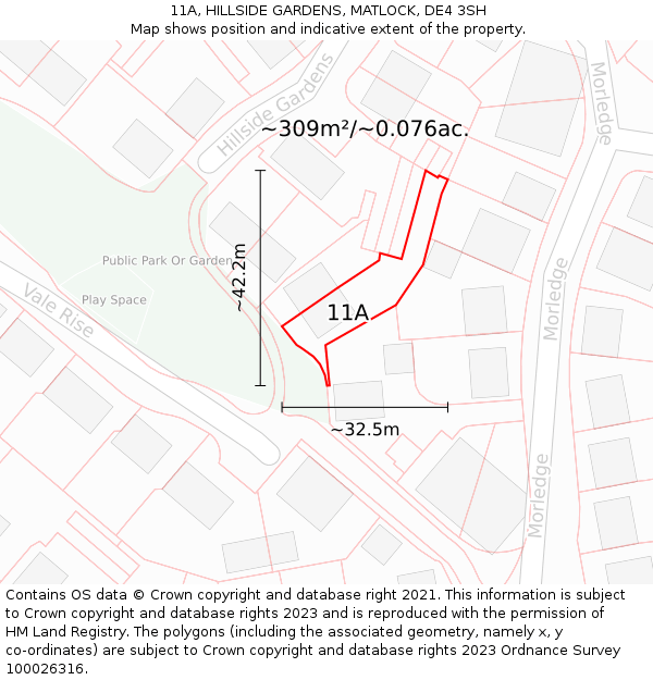 11A, HILLSIDE GARDENS, MATLOCK, DE4 3SH: Plot and title map