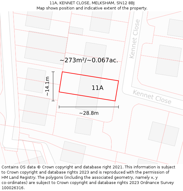 11A, KENNET CLOSE, MELKSHAM, SN12 8BJ: Plot and title map