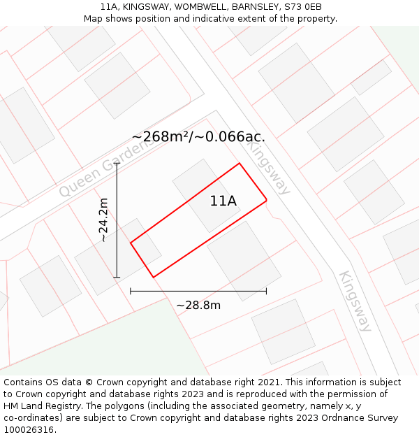 11A, KINGSWAY, WOMBWELL, BARNSLEY, S73 0EB: Plot and title map